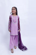 3 piece Light Purple Farshi Shalwar Kameez Suit with Beautiful Silver Sitara Embroidered Purple Chiffon Sleeves & Purple Chiffon Dupatta. (Stitch)