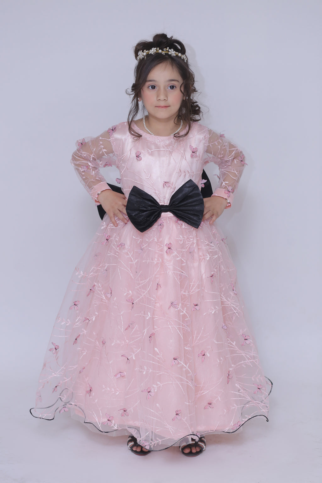 1 piece Beautiful T-Pink 3D Butterfly Embroidered Net MAXI.(Stitch).