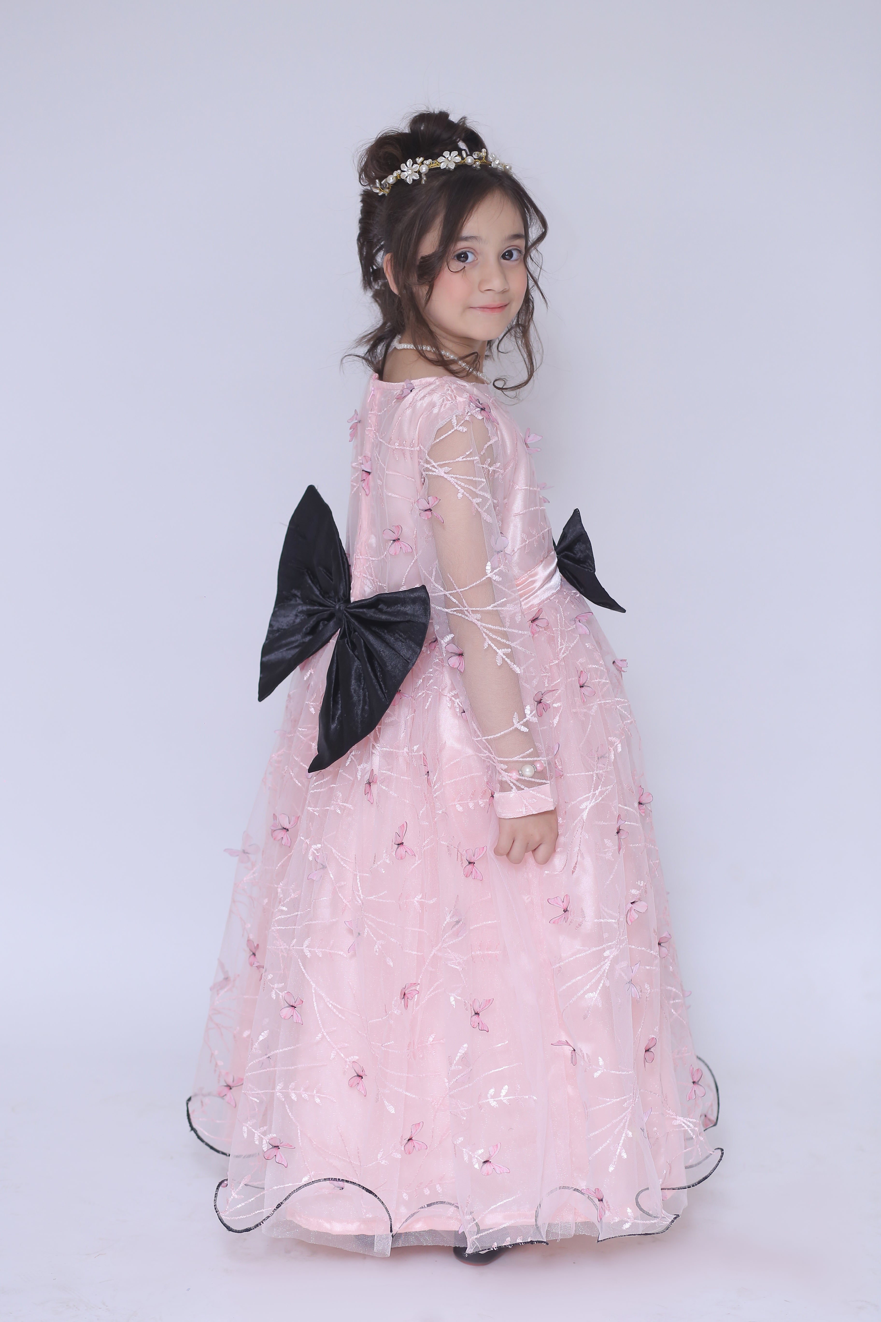 1 piece Beautiful T-Pink 3D Butterfly Embroidered Net MAXI.(Stitch).