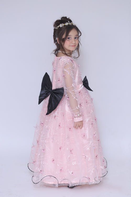 1 piece Beautiful T-Pink 3D Butterfly Embroidered Net MAXI.(Stitch).