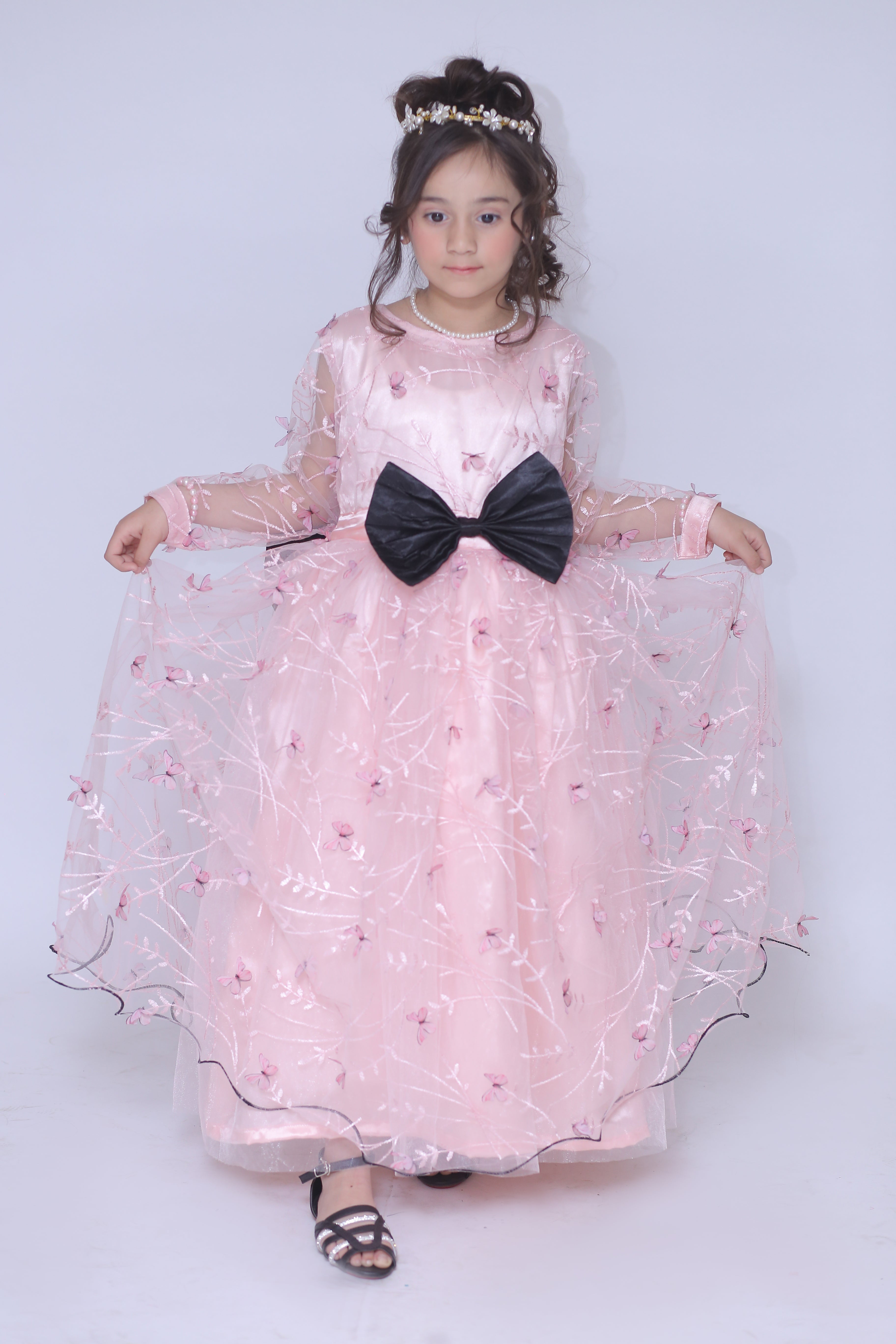 1 piece Beautiful T-Pink 3D Butterfly Embroidered Net MAXI.(Stitch).