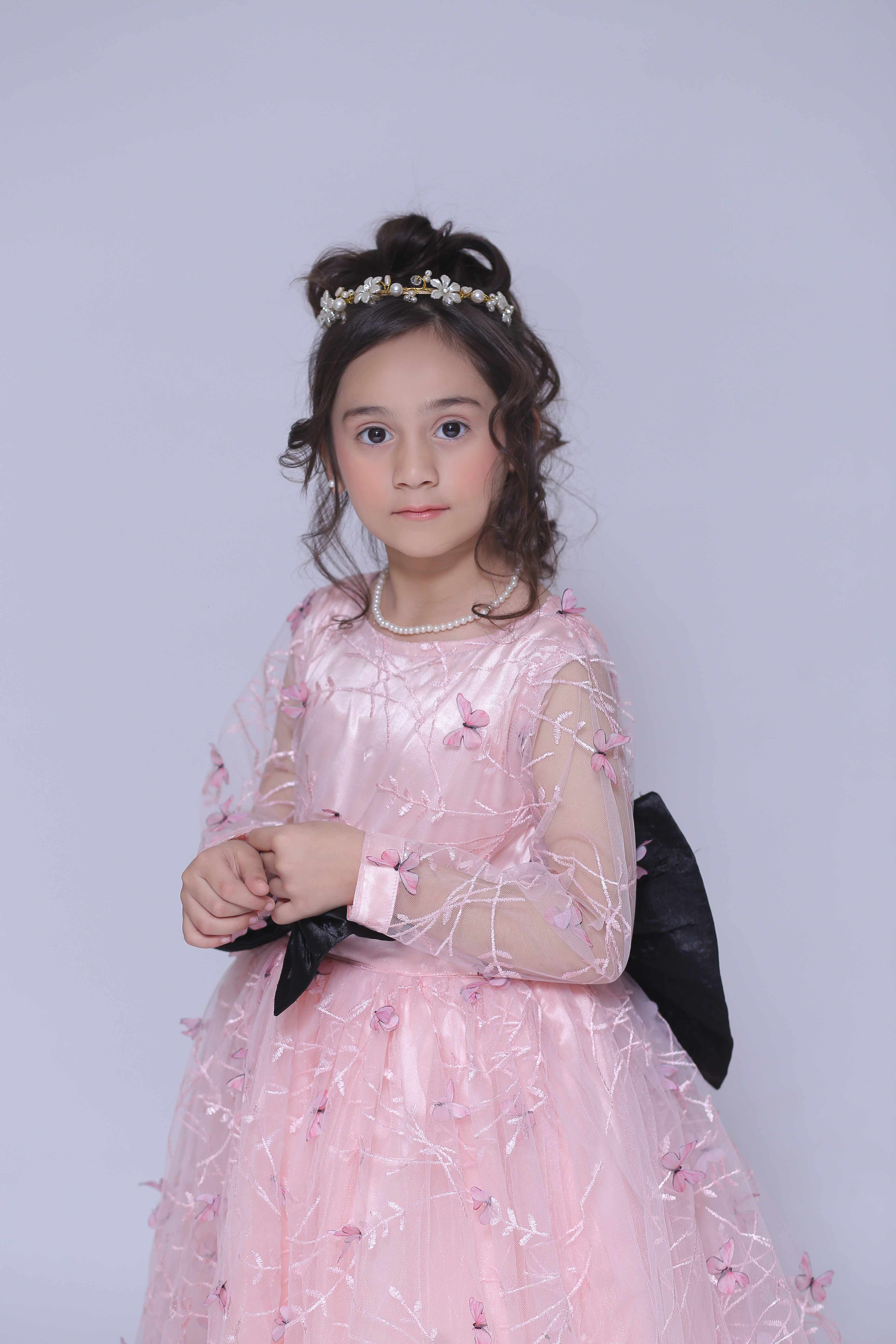 1 piece Beautiful T-Pink 3D Butterfly Embroidered Net MAXI.(Stitch).