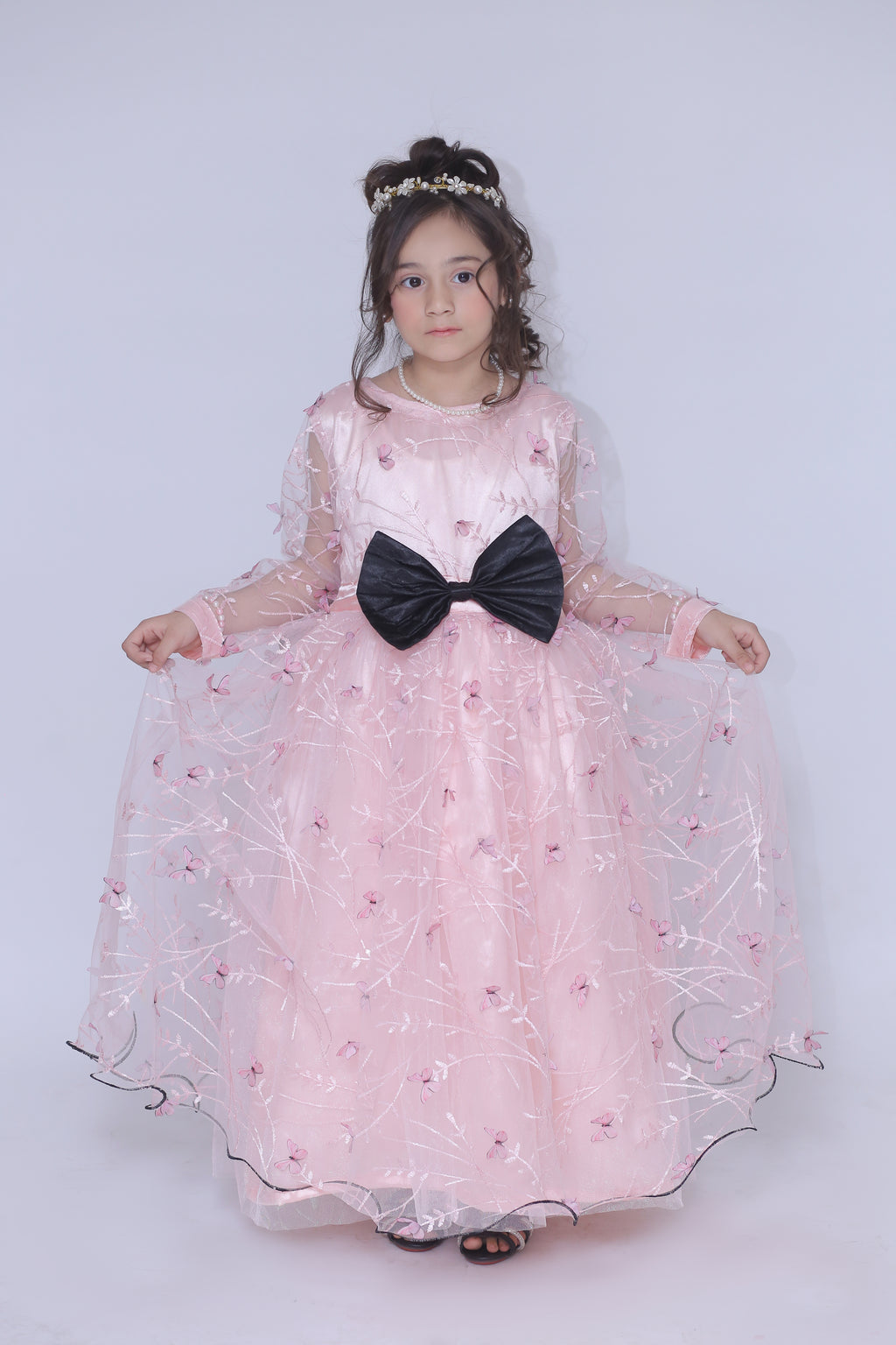 1 piece Beautiful T-Pink 3D Butterfly Embroidered Net MAXI.(Stitch).