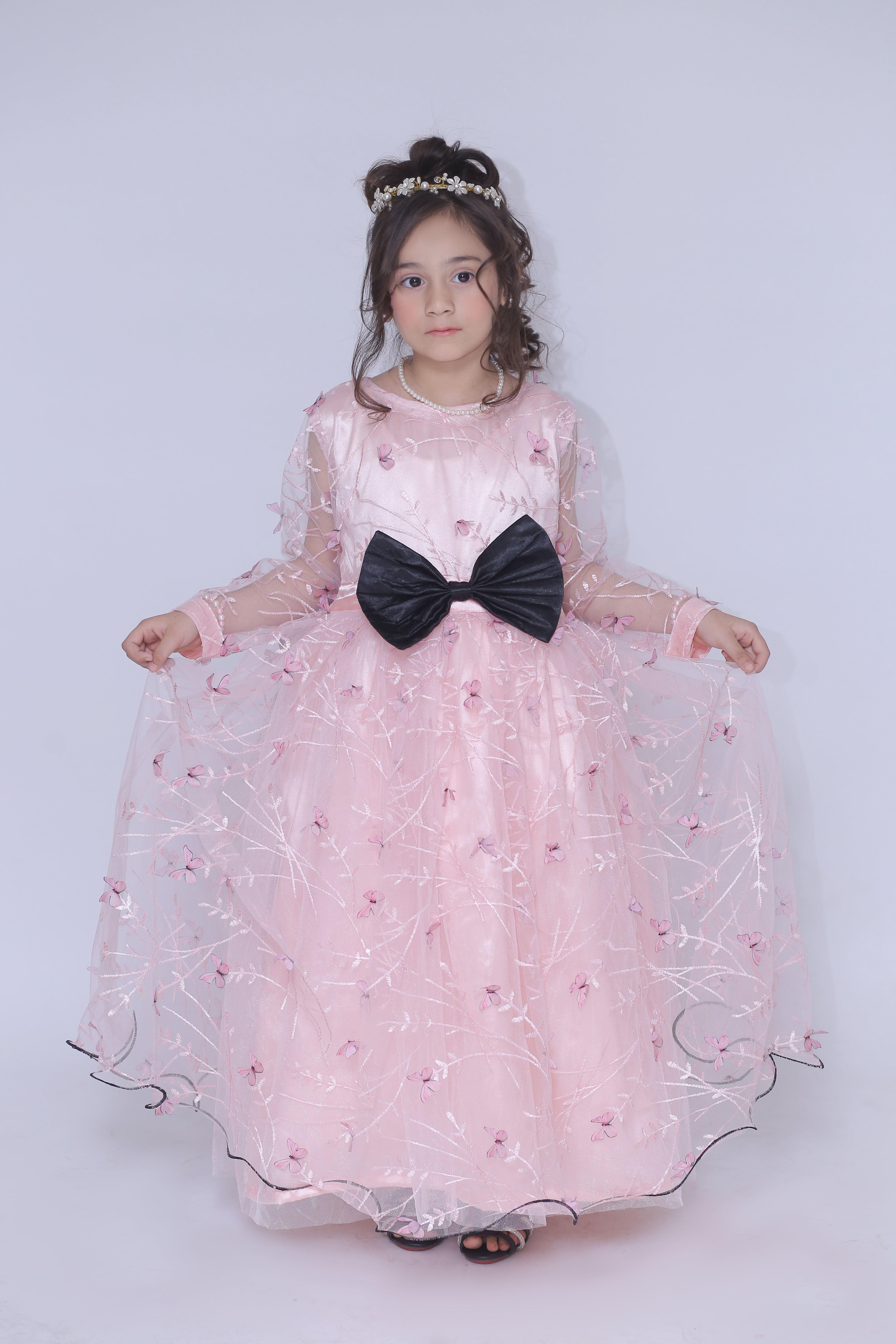 1 piece Beautiful T-Pink 3D Butterfly Embroidered Net MAXI.(Stitch).